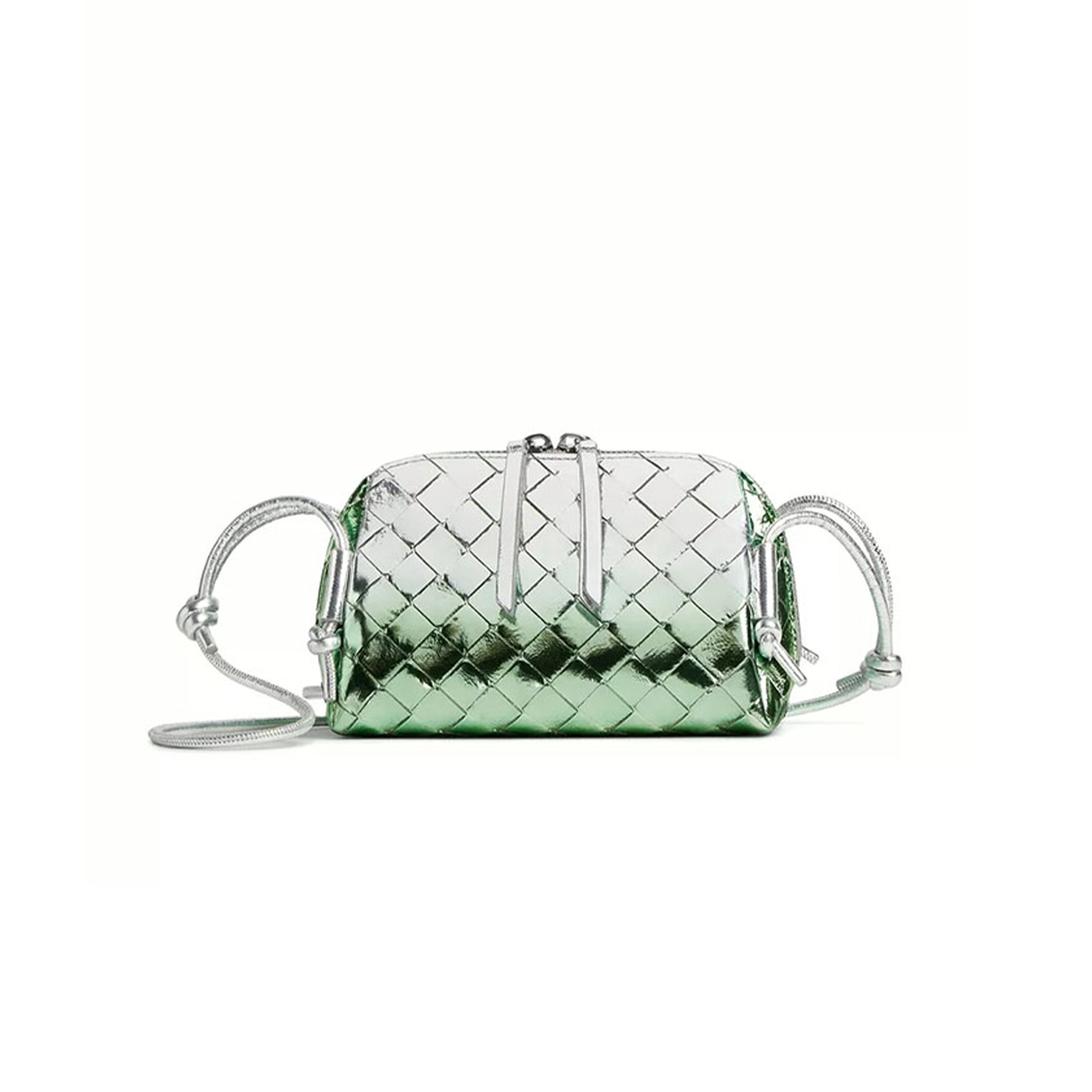 BOTTEGA VENETA CONCERT POUCH IN LAMINATED INTRECCIATO LEATHER 794258 (18.5*11.5*8.5cm)